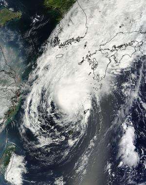 NASA satellite sees Tropical Storm Toraji's concentrated center approaching Japan