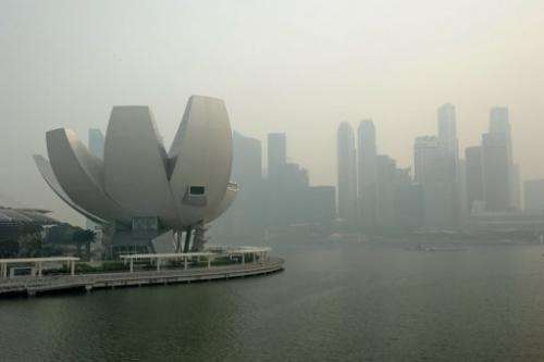 A general view of Singapore skyline, shrouded by haze, on June 20, 2013