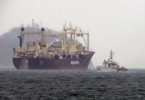 File picture shows  Japan's whaling research ship the 'Nisshin Maru' leaving the port in December last year