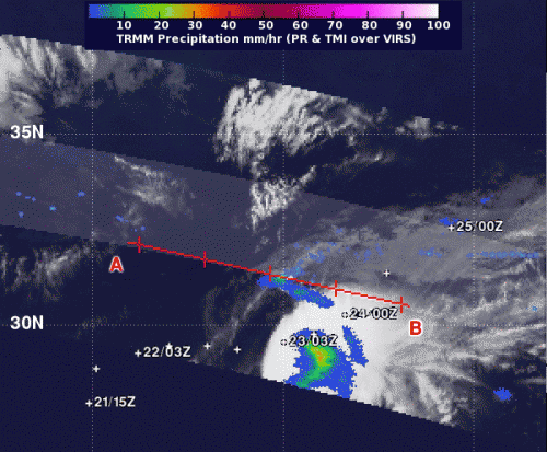 NASA's TRMM satellite shows wind shear's effect on Tropical Storm Lorenzo