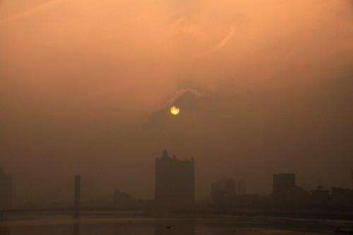 This picture taken on January 29, 2013 highlights the heavy smog in Jilin, northeast China's Jilin province