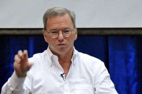 Google chairman Eric Schmidt speaks during a conference at a technology park in Yangon on March 22, 2013