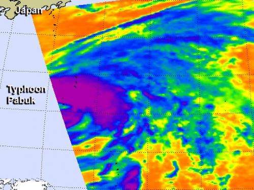 Infrared NASA image shows strength in Typhoon Pabuk's eastern side