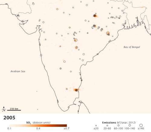 NASA satellite sees increase of India's sulfur dioxide emissions