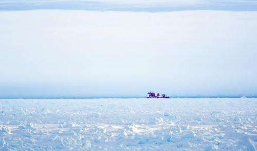 Image taken by Andrew Peacock on December 28, 2013 shows the Chinese icebreaker Xue Long in an aborted effort to reach the ship 