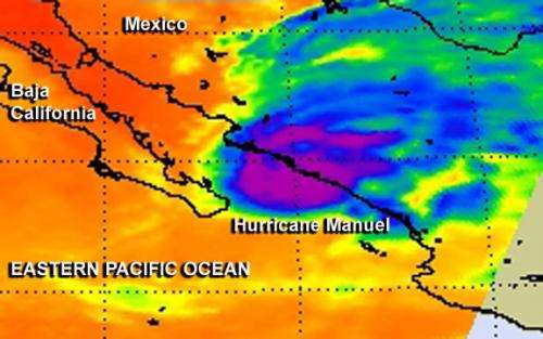 NASA sees heavy rains and hot towers in Hurricane Manuel
