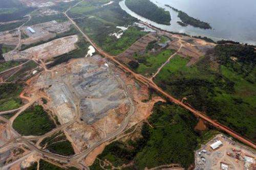 An aerial view of the first stage of the Belo Monte Hydroelectric Plant dam construction, in a site named Power House on the Xin