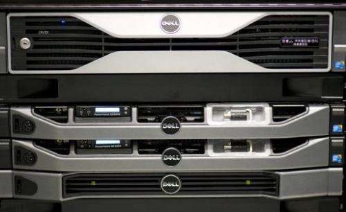 A Dell Precision R5500 Rack-mounted workstation at the world's biggest high-tech fair, the CeBIT, on March 6, 2012