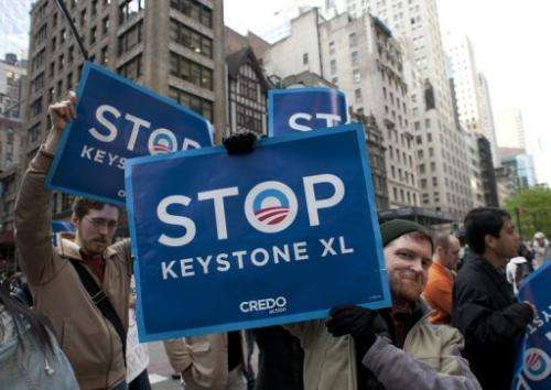 A demonstration in New York on May 13, 2013 against the Keystone XL pipeline
