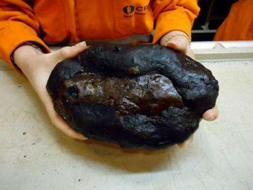 A Geological Service of Brazil member shows a rock dug out from the deep sea bed 1,500 km of the coast of Rio de Janeiro