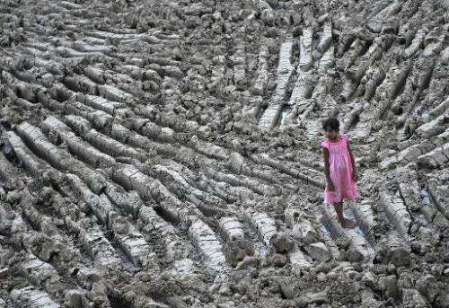 A girl stands in a dry lake in Dala township on the outskirts of Yangon, Myanmar, in a picture taken on May 8, 2013
