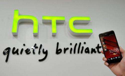 A HTC Butterfly phone is displayed in a HTC store in the New Taipei City on January 7, 2013
