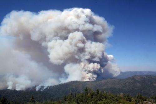 A huge wildfire burns at Yosemite National Park, in a photo obtained on August 28, 2013 from the US Forest Service.