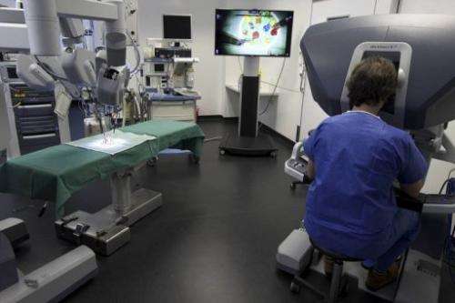 A man uses a robot to practice surgery in Melle on April 15, 2013