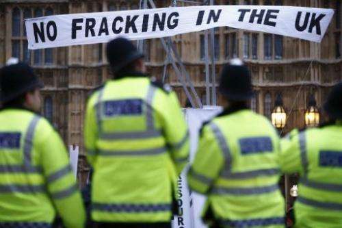 An anti-fracking demonstration outside the Houses of Parliament in London on December 1, 2012