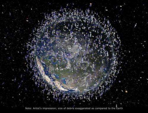 An artists impression of the debris field in low-Earth orbit