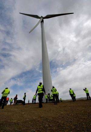 A newly installed turbine at the Salkhit Mountain wind farm, 70 kilometres from Ulan Bator, June 4, 2013