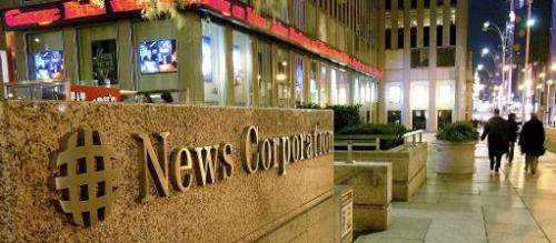 A News Corp. sign is seen outside of its offices in New York, October 27, 2004