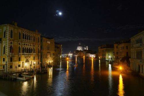 A night view taken on December 2, 2012 of the Grand Canal in Venice