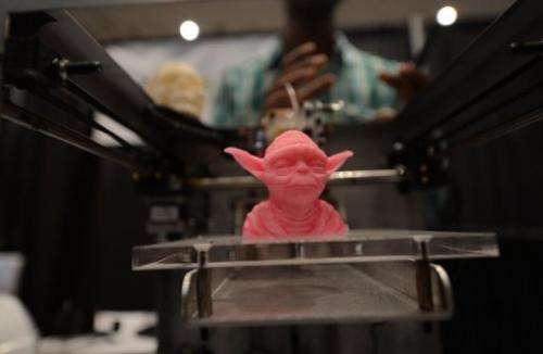 An object made with a 3D printer on display at the &quot;Inside 3D Printing&quot; exhibition in New York on April 22, 2013