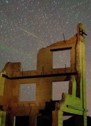 A Perseid meteor streaks across the sky on August 13, 2007, in Nevada.