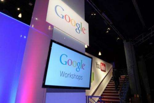 A picture shows logos of Google on December 4, 2012 during LeWeb Paris 2012 in Saint-Denis near Paris