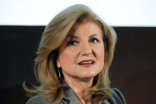 Arianna Huffington answers questions during a press conference in Paris, on January 23, 2012