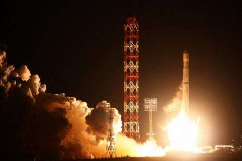 A Russian Zenit-3SL rocket blasts off from Kazakhstan's Baikonur cosmodrome on October 6, 2011