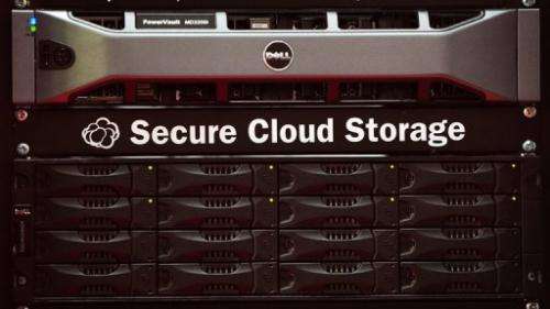 A 'Secure Cloud Storage' drive is seen at the CeBIT, world's biggest IT fair, in Hanover, on March 3, 2011