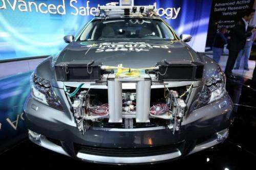 A Toyota Lexus self-driving car on display at the Consumer Electronics Show in Las Vegas on January 8, 2013