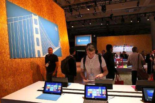 Attendees look at products during the Microsoft Build Conference on June 26, 2013 in San Francisco, California