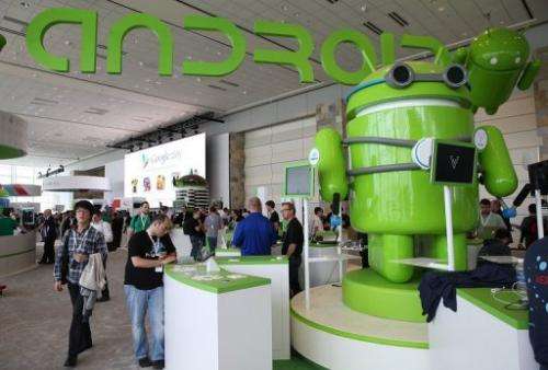 Attendees visit the Android booth during the Google I/O developers conference on May 15, 2013 in San Francisco