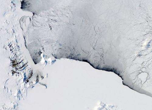 A view of the Western Ross Sea and Ice Shelf in Antarctica, seen from a NASA satellite on October 16, 2012