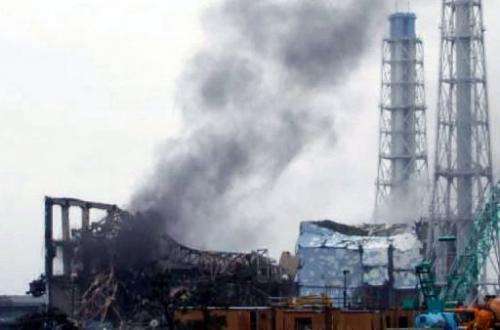 Black smoke rises from reactor number three at the Fukushima nuclear power plant in Okuma town, March 21, 2011