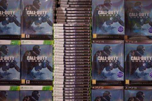 Call of Duty: Ghosts games are stacked up in a shopping centre in east London on November 4, 2013