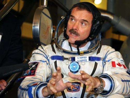 Canadian astronaut Chris Hadfield speaks at the Cosmonaut Training Centre in Star City on November  28, 2012