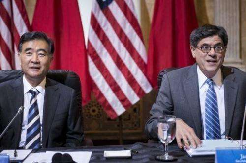 Chinese Vice Premier Wang Yang (L) and US Treasury Secretary Jack Lew are pictured on July 11, 2013, in Washington