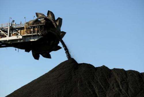 Coal is being stockpiled at Newcastle port, Australia's New South Wales state, on April 25, 2012