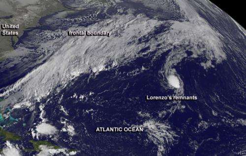 Cold front coming to swallow remnants of Tropical Storm Lorenzo
