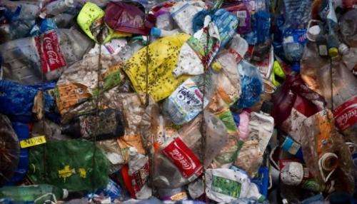 Compacted bales of plastic bottles at the &quot;Bordo Poniente&quot; garbage dump in Mexico City on January 18, 2012