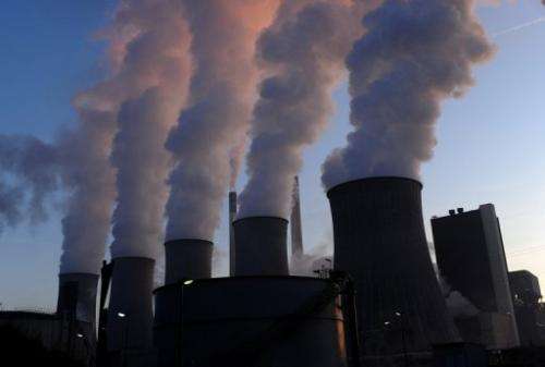 Cooling towers of the coal-fired power plant of Scholven in Gelsenkirchen, western Germany on January 16, 2012