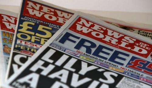 Copies of now defunct News of the World tabloid are pictured in London, on July 7, 2011