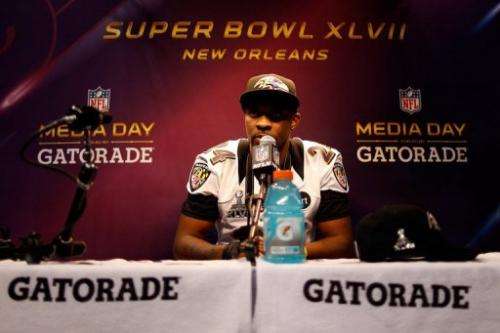 Corey Graham of the Baltimore Ravens answers questions from the media, on January 29, 2013, in New Orleans