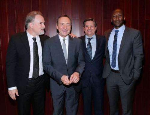 David Fincher, Kevin Spacey, Ted Sarandos and Mahershala Ali, pictured in New York, on January 30, 2013