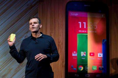 Dennis Woodside, CEO of Motorola Mobility, speaks while introducing the company's new low cost smartphone Moto G, in Sao Paulo, 