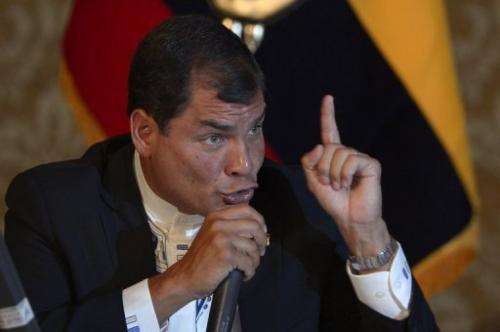 Ecuadorean President Rafael Correa speaks to the foreign press in Quito on February 20, 2013