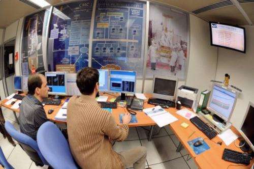 Engineers of CNES at work in the room dedicated to the Corot project on December 19, 2008 in Toulouse
