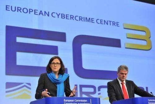 EU commissioner for Home Affairs presenting the Cybercrime Centre on January 9, 2013, at the EU Headquarters in Brussels