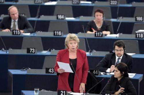 European Union Commissioner for Justice Viviane Reding speaks during a debate at the European Parliament in Strasbourg, eastern 