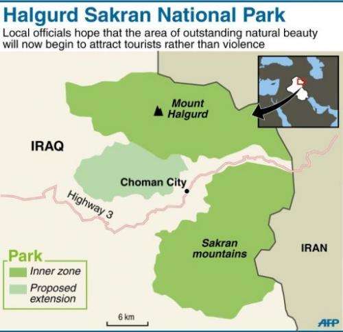 Graphic map of Halgurd Sakran National Park in northern Iraq